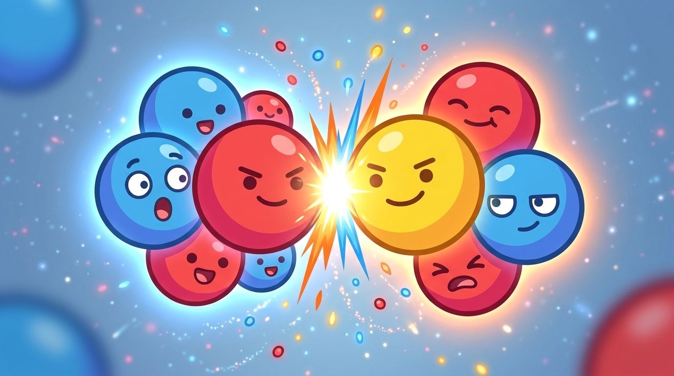 화학 반응의 원리 — 원자들이 서로 만나 반응하기 위해서는 충분한 에너지를 가진 채 올바른 방향으로 강하게 충돌해야만 합니다.