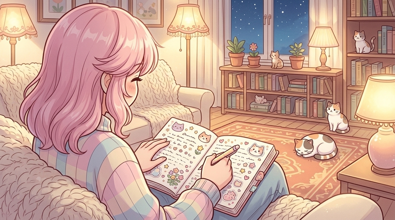 몽글몽글 마법소녀 포포 — 오늘 있었던 작은 행복들을 하나씩 적어 내려가다 보면, 내 마음도 몽글몽글 따뜻해져.
