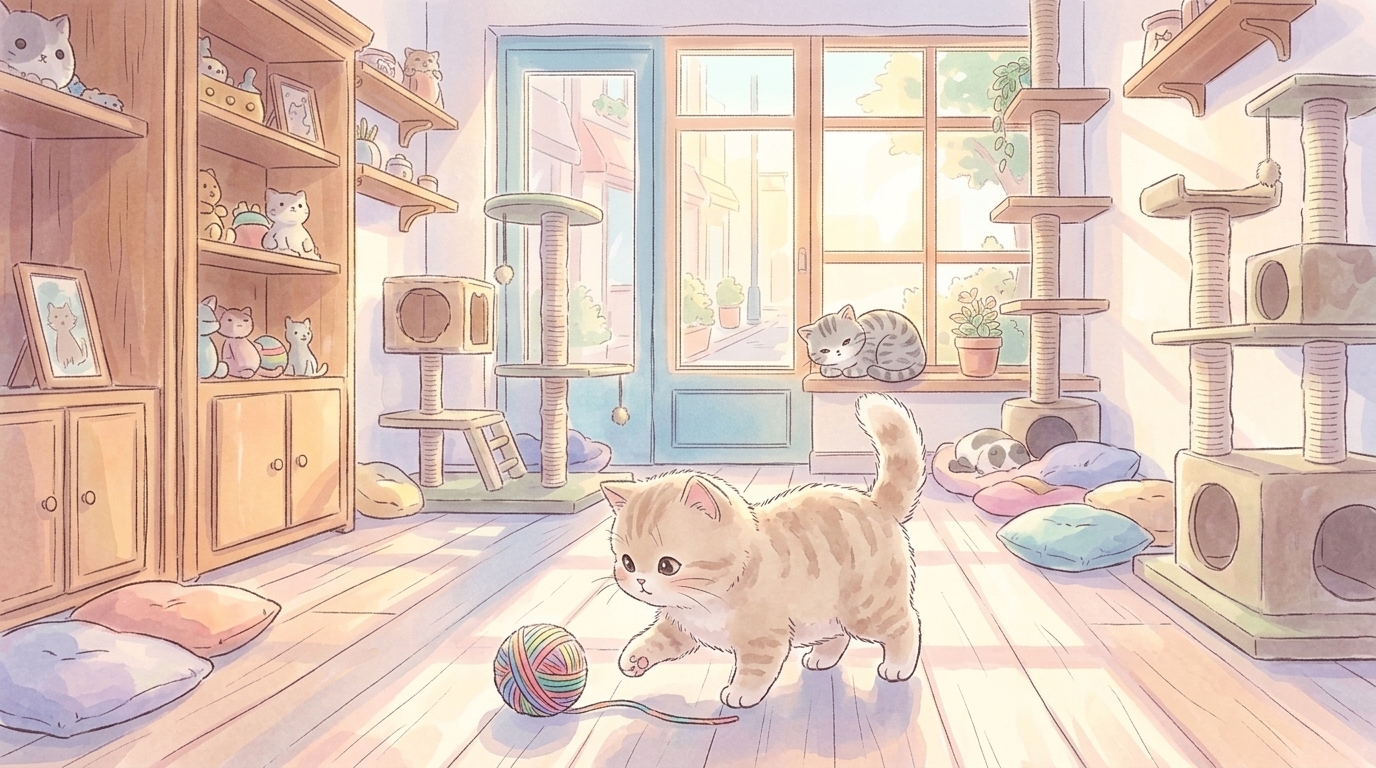 모카의 고양이 카페 — 달콤한 아침 냄새를 맡으며, 친구들도 하나둘 기분 좋은 하루를 준비해요.