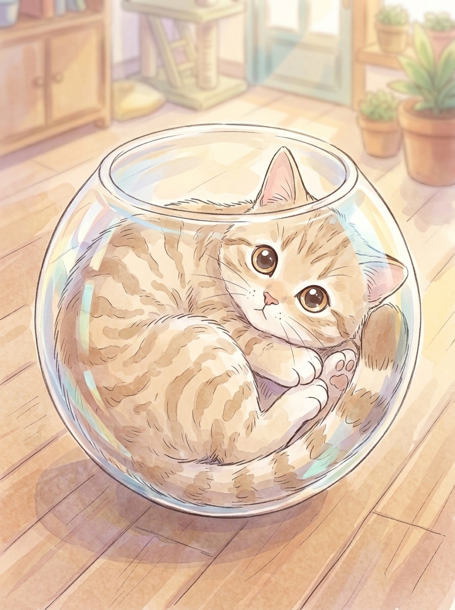 모카의 고양이 카페 — 동그란 투명 볼 속에 쏙! 고양이는 역시 액체가 틀림없나 봐요.